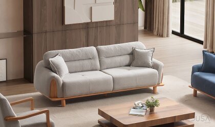 Medusa Home - Alaçam Wood Krem Üçlü Koltuk