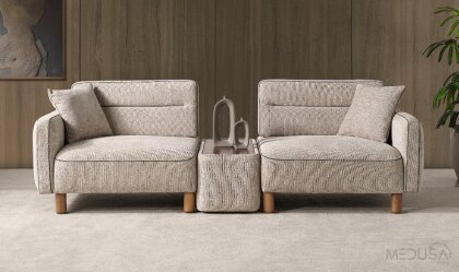 Medusa Home - Altura Ahşap Ara Sehpalı Üçlü Koltuk