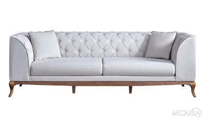 Medusa Home - Art Walnut Beyaz Üçlü Koltuk