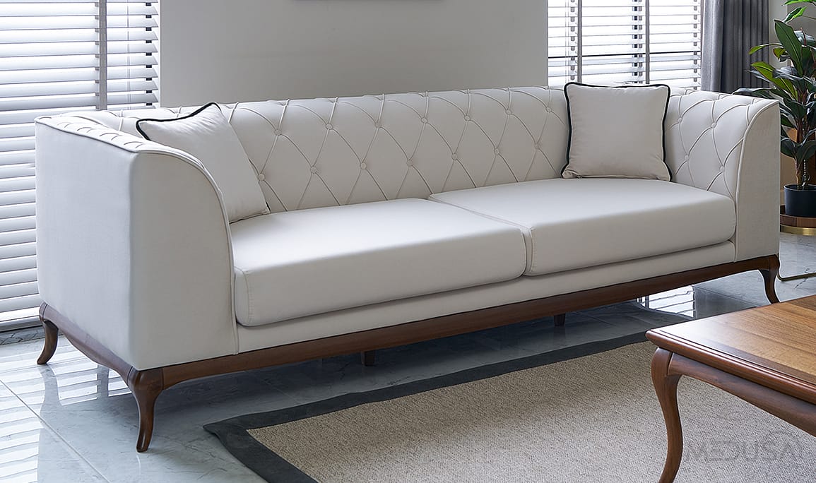 Medusa Home Mobilya - Art Walnut Beyaz Üçlü Koltuk