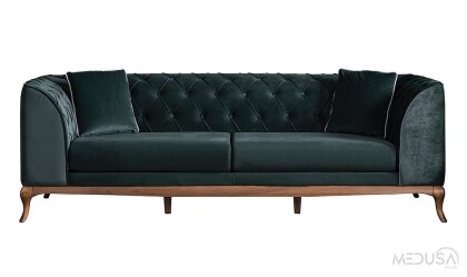 Medusa Home - Art Walnut Yeşil Üçlü Koltuk