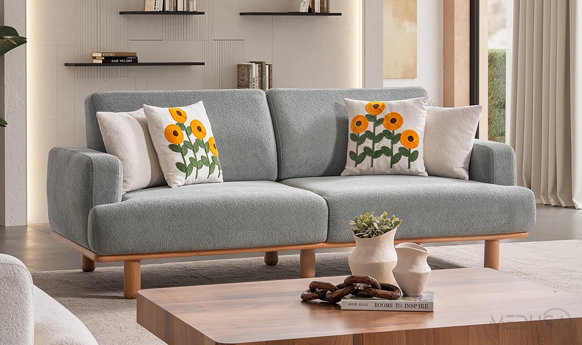 Medusa Home Mobilya - Aurea Bohem Turkuaz Üçlü Koltuk