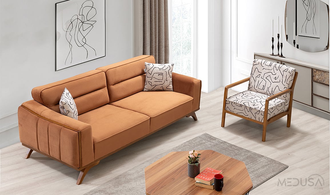 Medusa Home Mobilya - Aurex Tarçın Üçlü Koltuk