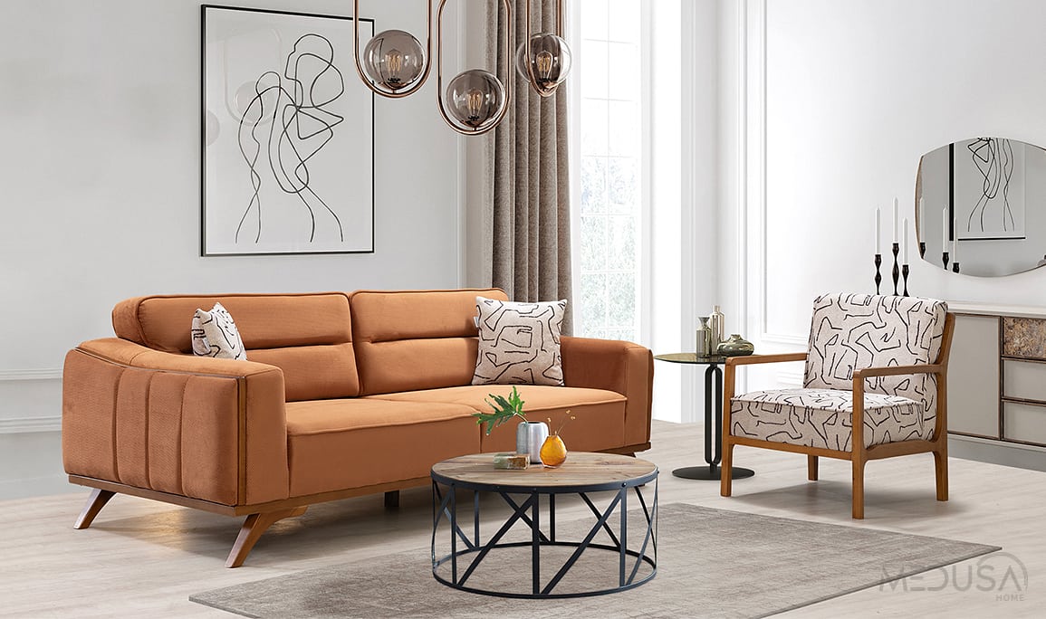 Medusa Home Mobilya - Aurex Tarçın Üçlü Koltuk