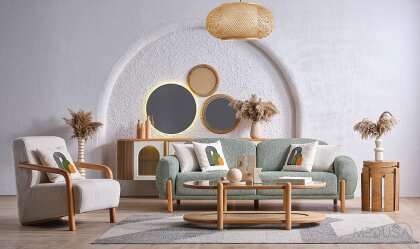 Medusa Home Mobilya - Begonvil Bohem Yeşil Üçlü Koltuk