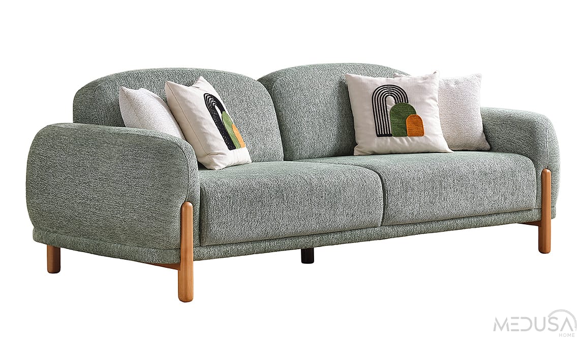 Medusa Home Mobilya - Begonvil Bohem Yeşil Üçlü Koltuk