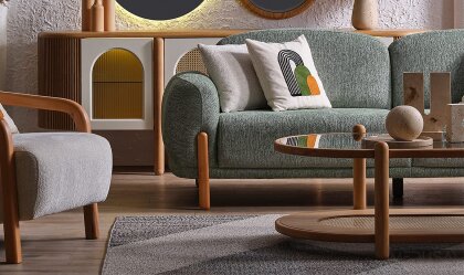 Medusa Home Mobilya - Begonvil Bohem Yeşil Üçlü Koltuk