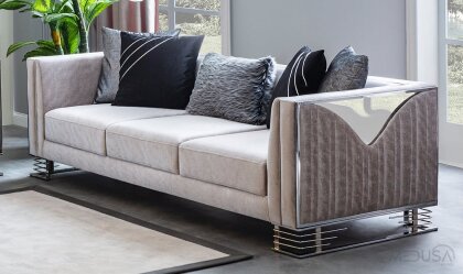 Medusa Home - Bella Gümüş Üçlü Koltuk Krem