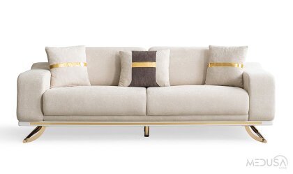 Medusa Home - Bella Luxury Krem Üçlü Koltuk