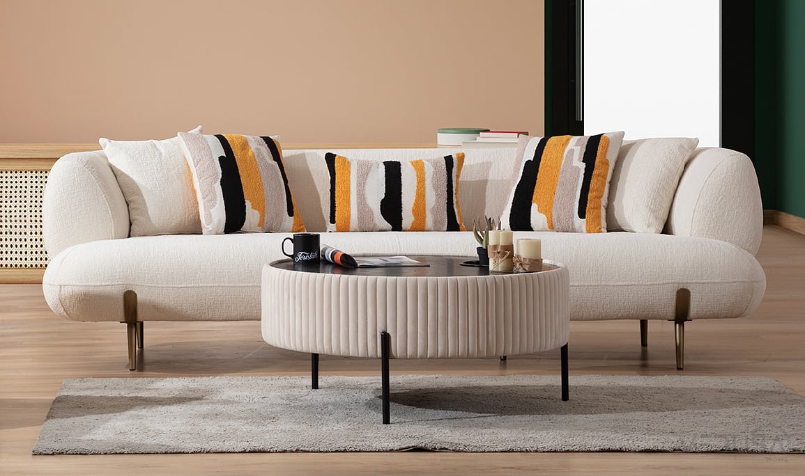 Medusa Home Mobilya - Candy Beyaz Üçlü Koltuk