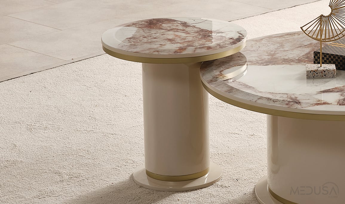 Medusa Home Mobilya - Cartier Krem Sehpa Seti