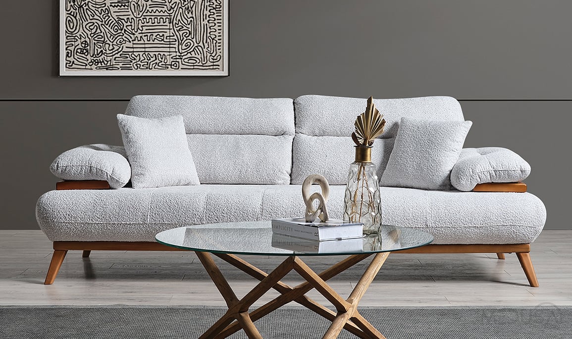 Medusa Home Mobilya - Chiron Beyaz Üçlü Koltuk