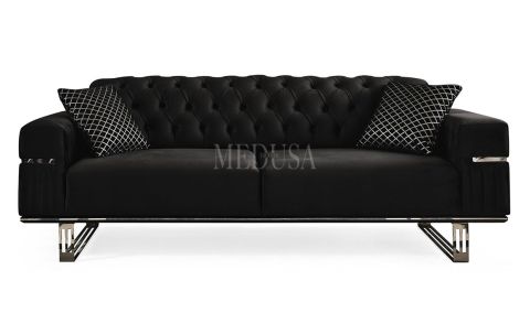 Medusa Home Mobilya - Clara Üçlü Koltuk Siyah - Üçlü Koltuk