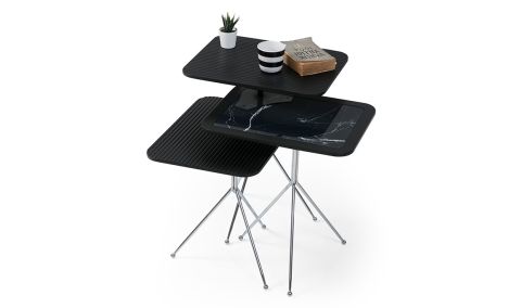 Medusa Home - Diamond Marble Black Zigon Sehpa