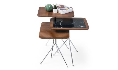 Medusa Home - Diamond Walnut Black Zigon Sehpa