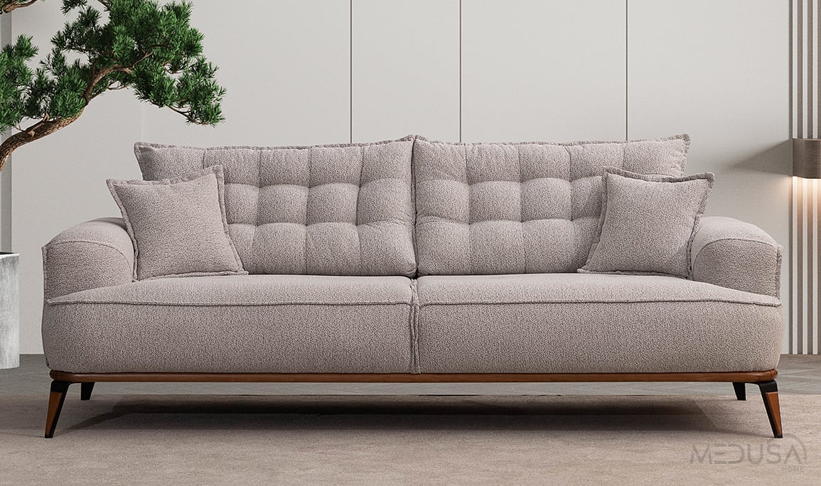 Medusa Home Mobilya - Ege Açık Gri Üçlü Koltuk