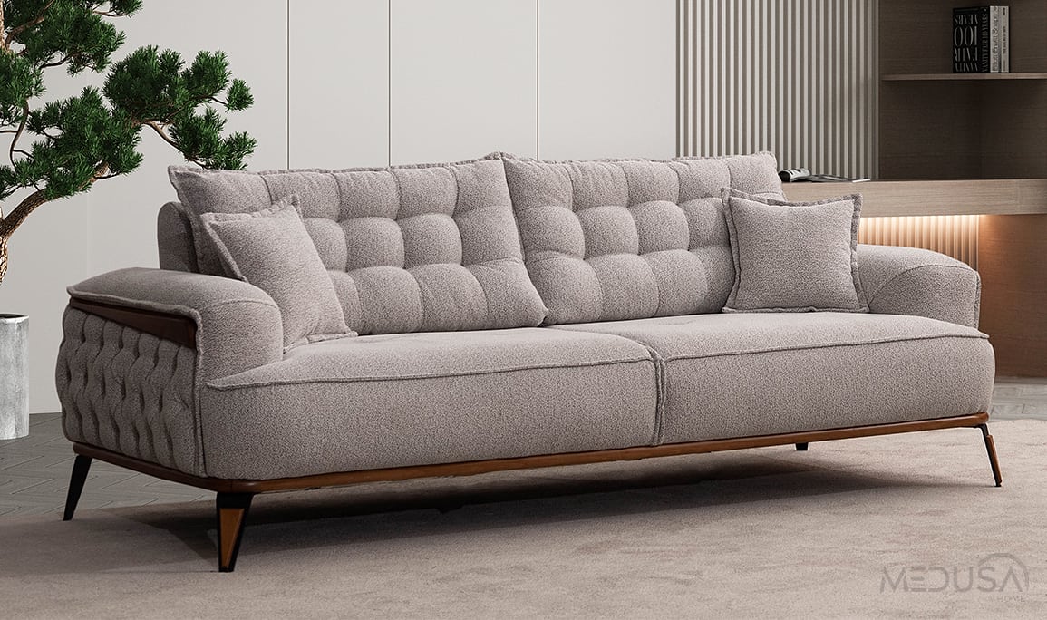 Medusa Home Mobilya - Ege Açık Gri Üçlü Koltuk