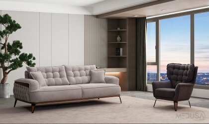Medusa Home Mobilya - Ege Açık Gri Üçlü Koltuk