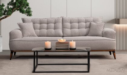 Medusa Home Mobilya - Ege Açık Gri Üçlü Koltuk