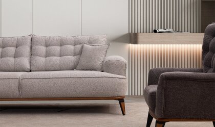 Medusa Home Mobilya - Ege Açık Gri Üçlü Koltuk
