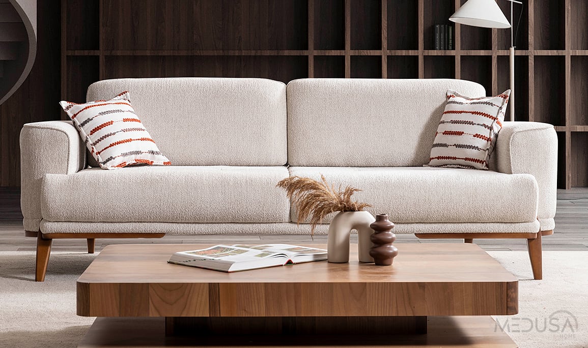 Medusa Home Mobilya - Eltis Ahşap Ayaklı Üçlü Koltuk