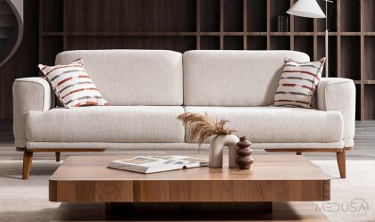 Medusa Home - Eltis Ahşap Ayaklı Üçlü Koltuk