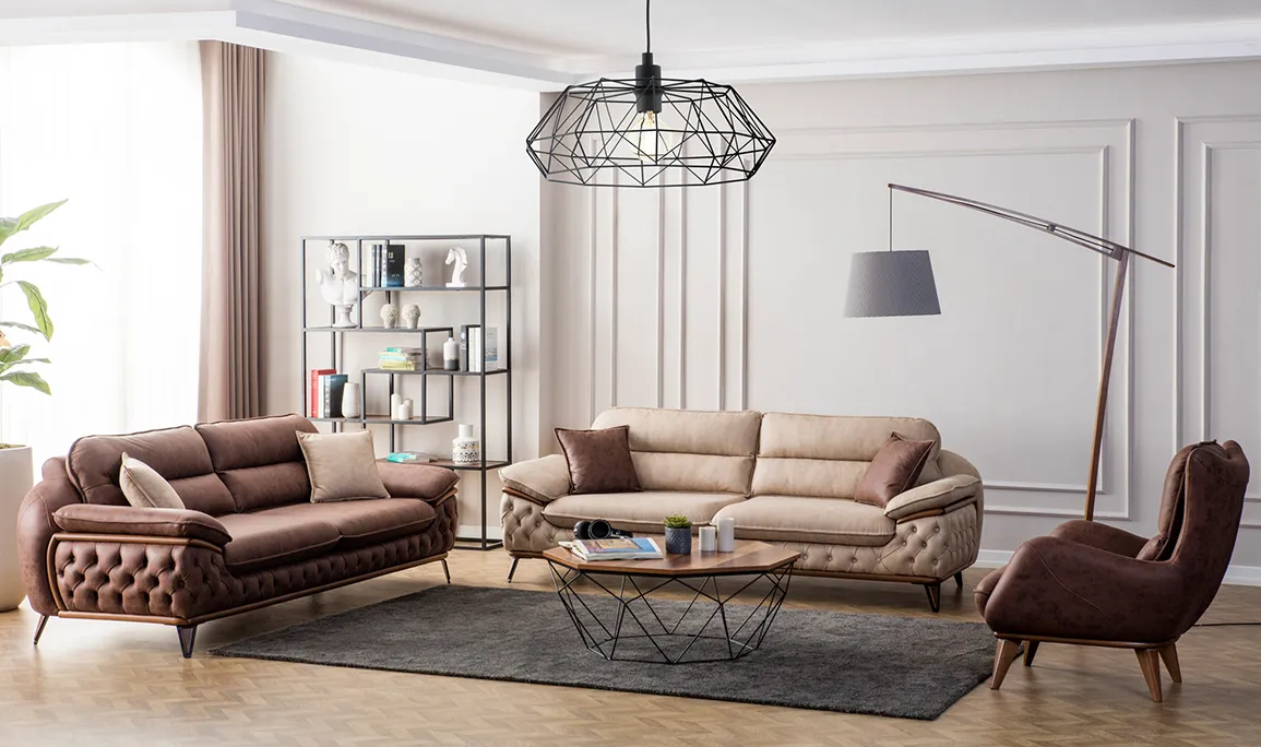 Medusa Home Mobilya - Enza Koltuk Takımı Kahve - Krem