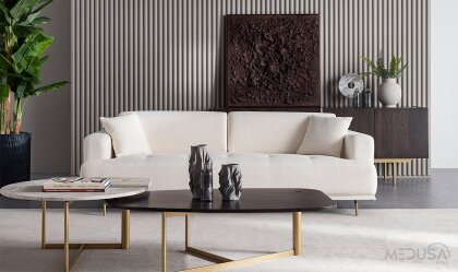 Medusa Home Mobilya - Enzo Beyaz Üçlü Koltuk