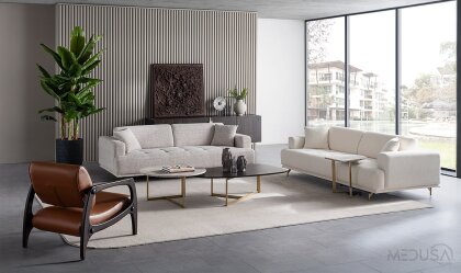 Medusa Home Mobilya - Enzo Beyaz Üçlü Koltuk