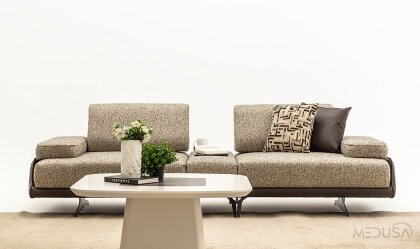 Medusa Home - Esse Brown Sehpalı Üçlü Koltuk