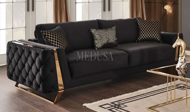 Gloria Design Gold Üçlü Koltuk Siyah (1)