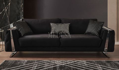 Medusa Home - Gloria Design Silver Üçlü Koltuk Siyah