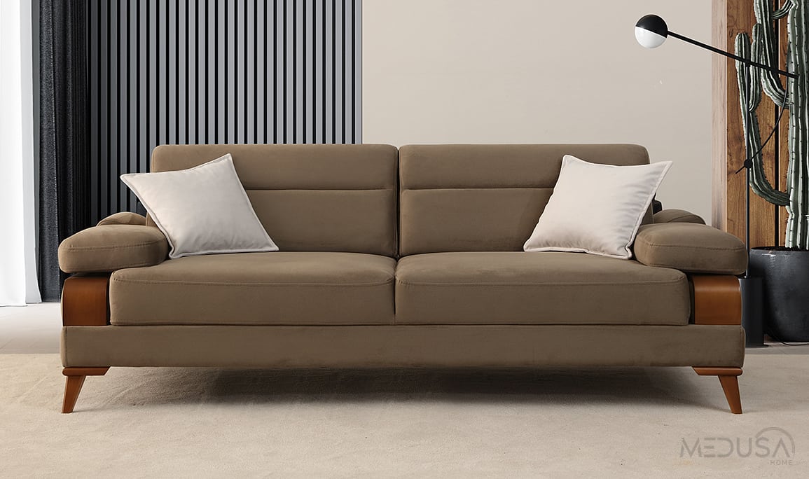 Medusa Home Mobilya - İlva Sandıklı Kahve Üçlü Koltuk