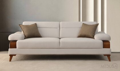 Medusa Home - İlva Sandıklı Krem Üçlü Koltuk
