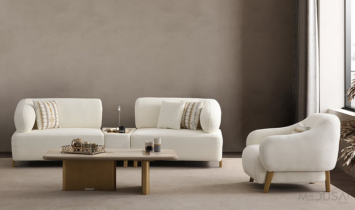 Medusa Home Mobilya - İlyora Antik Yataklı ve Sehpalı Üçlü Koltuk