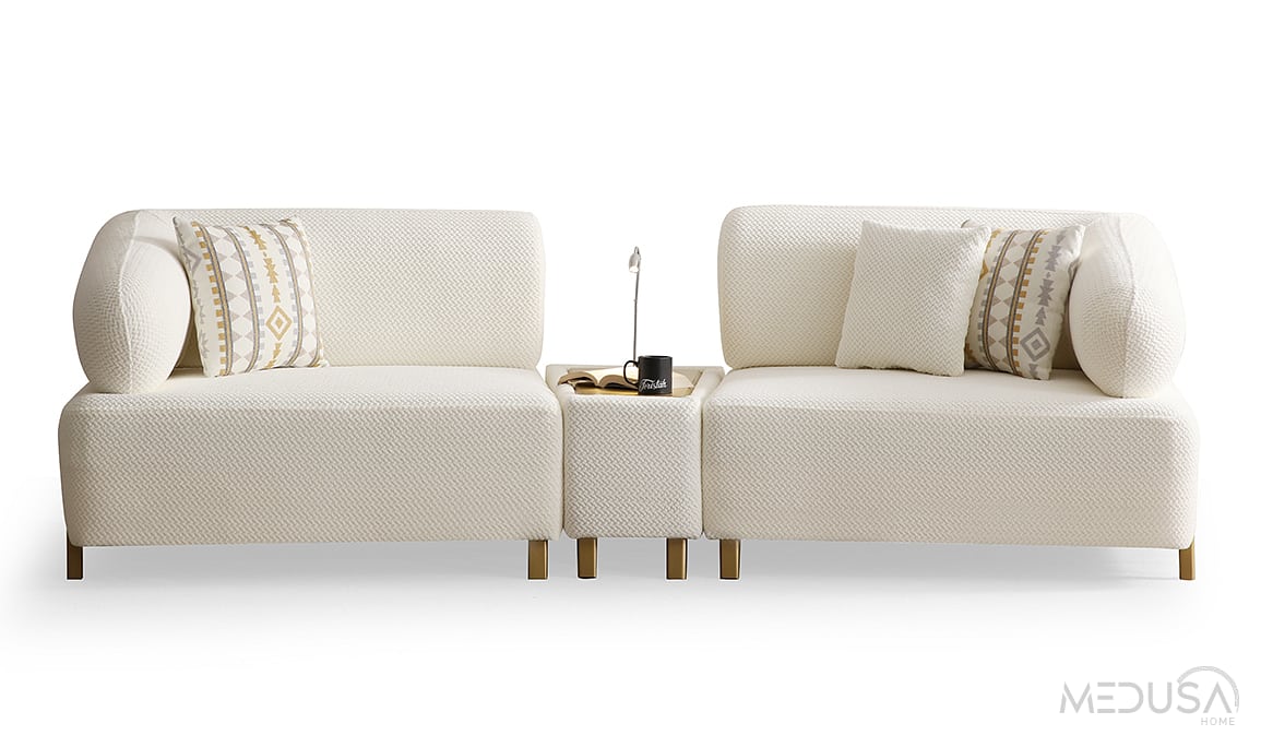 Medusa Home Mobilya - İlyora Antik Yataklı ve Sehpalı Üçlü Koltuk