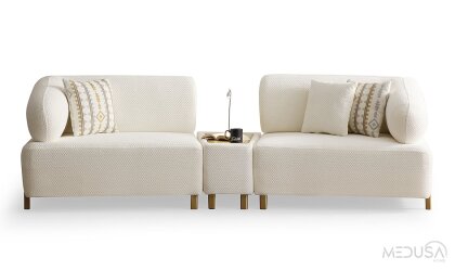 Medusa Home Mobilya - İlyora Antik Yataklı ve Sehpalı Üçlü Koltuk