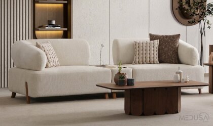 Medusa Home - İlyora Wood Yataklı ve Sehpalı Üçlü Koltuk