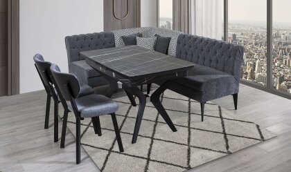 Medusa Home Mobilya - Katar Antrasit Mutfak Köşe Takımı - Mutfak Masa Takımları