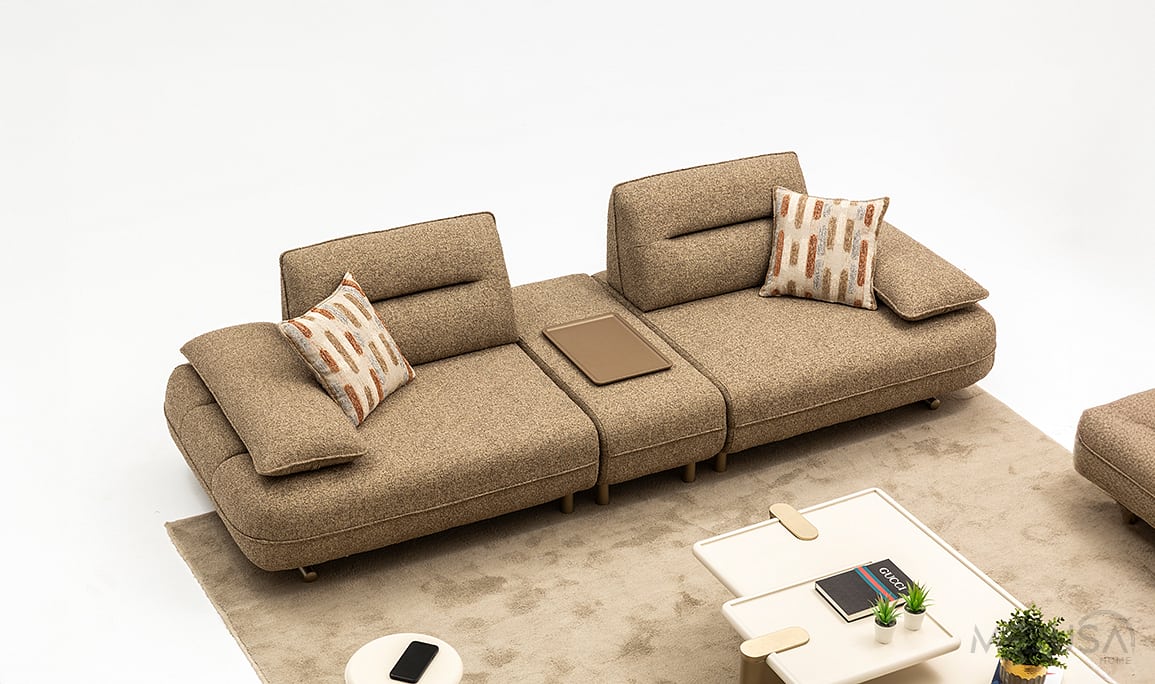 Medusa Home Mobilya - Kays Kahverengi Sehpalı Üçlü Koltuk