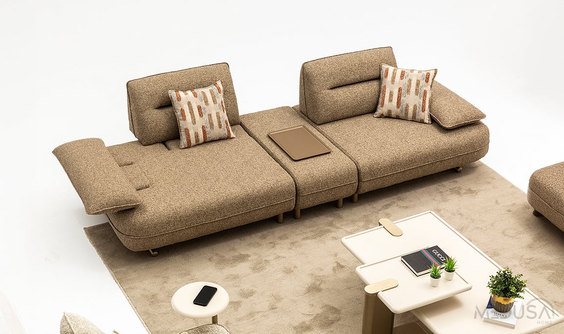 Medusa Home Mobilya - Kays Kahverengi Sehpalı Üçlü Koltuk