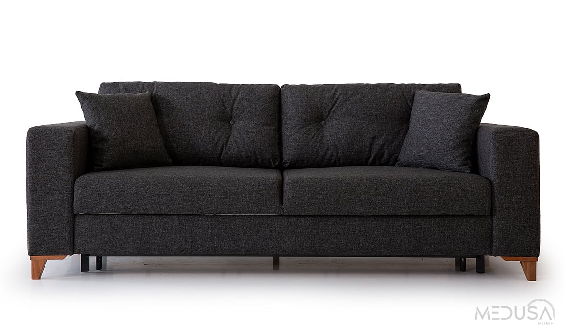 Medusa Home Mobilya - Kumsal Çekyatlı Siyah Üçlü Koltuk