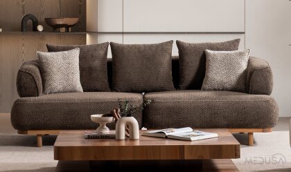Medusa Home - Latte Kahve Üçlü Koltuk