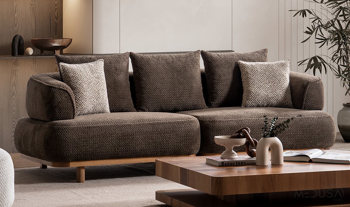Latte Kahve Üçlü Koltuk | Medusa Home