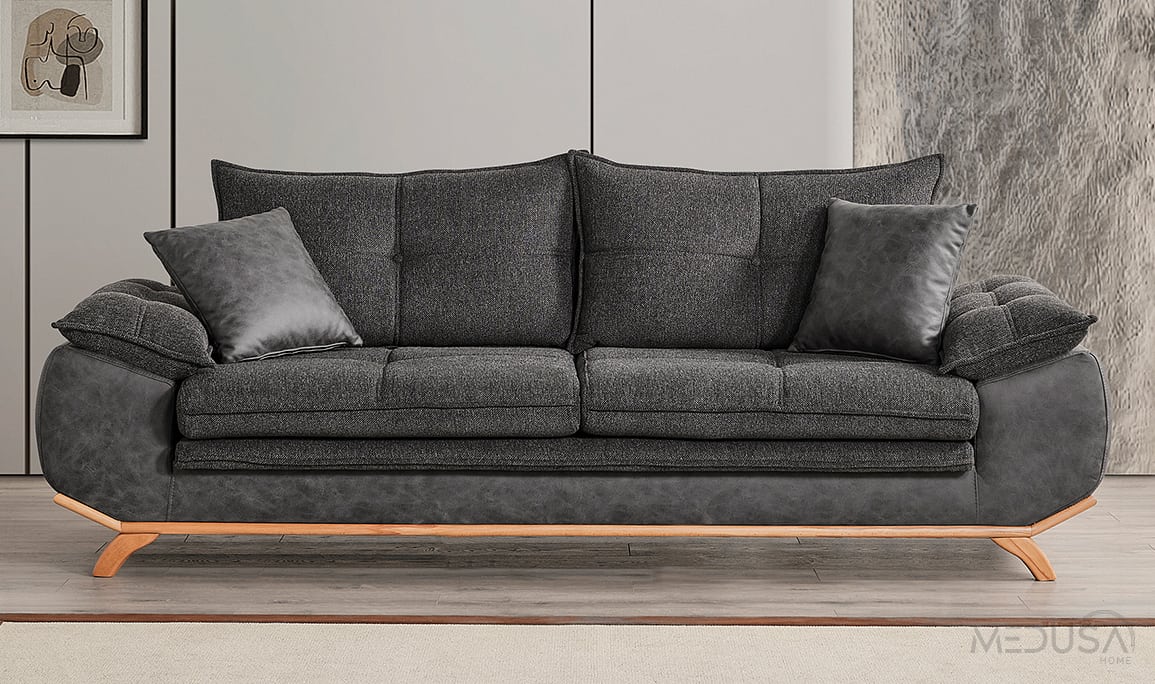Medusa Home Mobilya - Leon Siyah Üçlü Koltuk