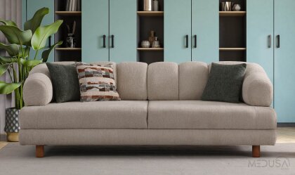 Medusa Home - Lion Bohem Sandıklı Krem Üçlü Koltuk