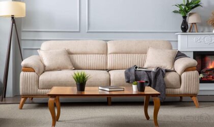 Medusa Home - Loran Krem Üçlü Koltuk
