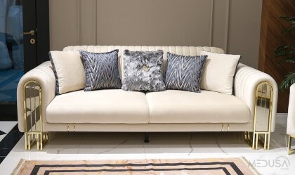 Lotus Luxury Krem Üçlü Koltuk