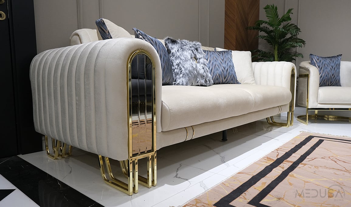 Medusa Home Mobilya - Lotus Luxury Krem Üçlü Koltuk