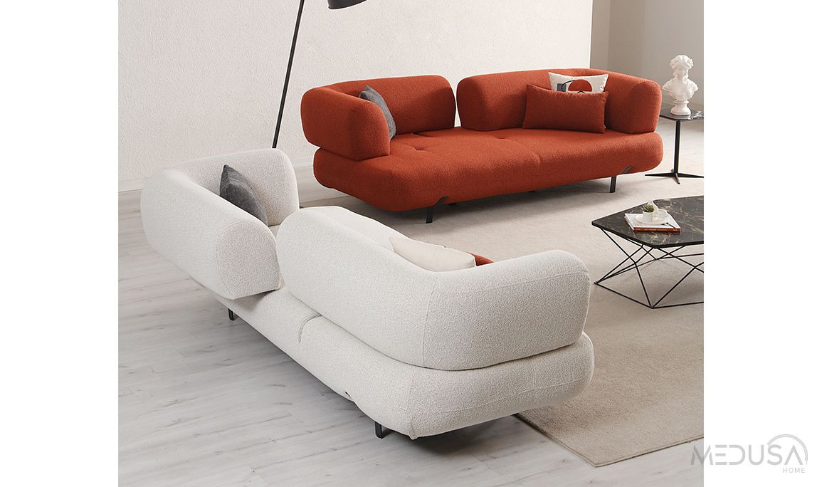 Medusa Home Mobilya - Manetti Yataklı Beyaz Üçlü Koltuk